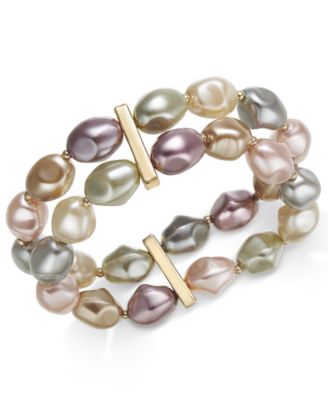 Charter Club - Gold-Tone Imitation Pearl Double-Row Stretch Bracelet