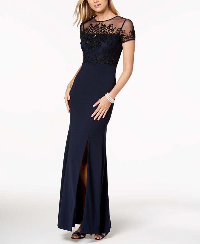 Adrianna Papell Beaded Illusion Slit Gown & Reviews - Dresses - Women