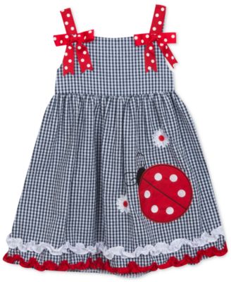 Rare Editions - Ladybug Gingham Seersucker Dress, Toddler Girls