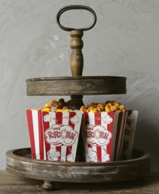  Round Decorative Wood 2-Tier Tray