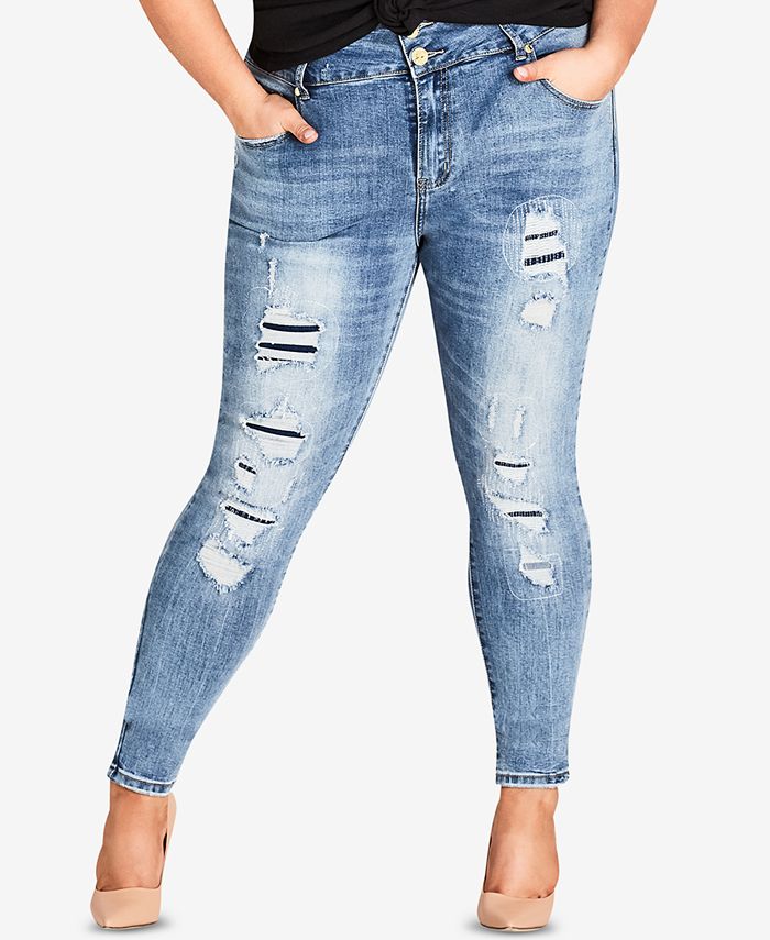 City Chic Petite Trendy Plus Size Ripped Skinny Jeans - Macy's