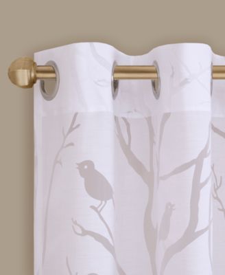 Averil Grommet Top Sheer Window Curtain, grey sheer curtains 95 inches long Single Curtain, Width 50 Bird on Branches Burnout curtains sheer