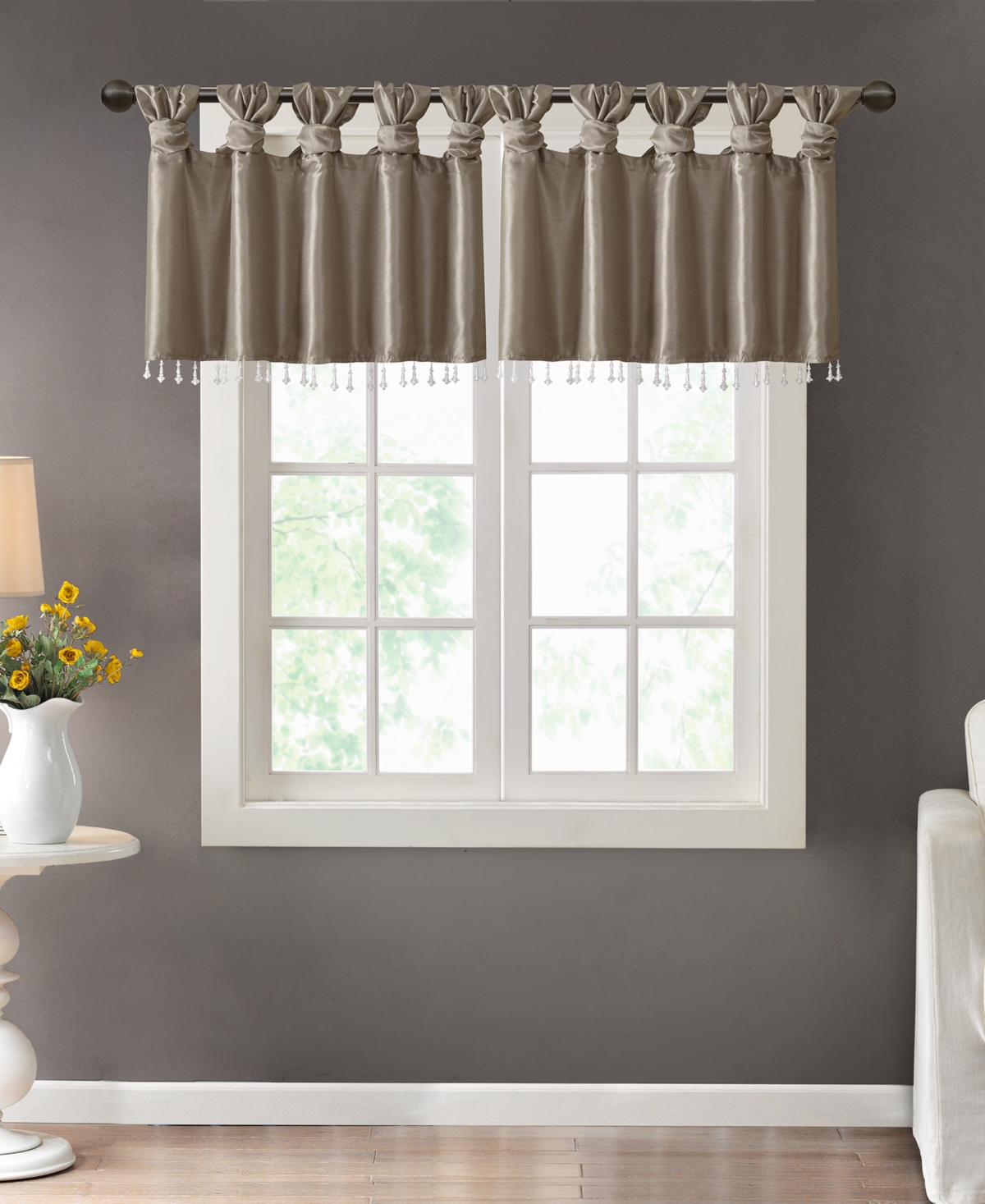 Emilia Lightweight Faux Silk Valance With Beads - Charcoal