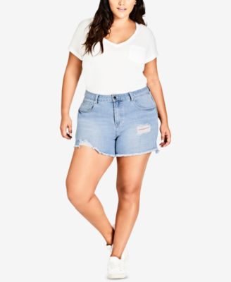 City Chic Trendy Plus Size Ripped Denim Shorts