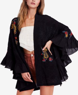 Free People - Dottie West Embroidered Ruffled Kimono