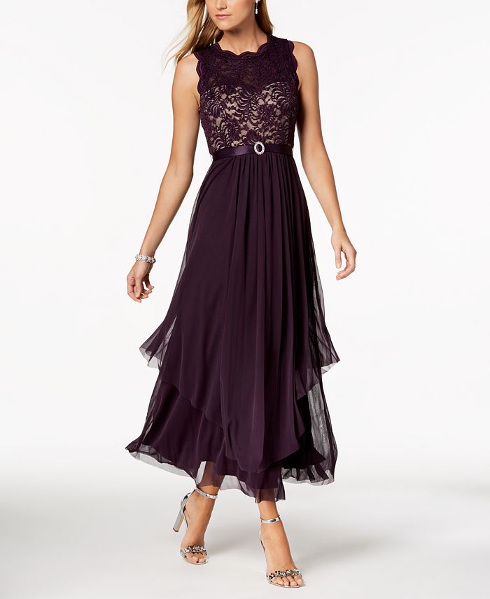 R & m richards top sequined lace chiffon gown