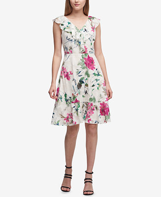 DKNY Ruffle Chiffon Floral A-Line Dress - Macy's