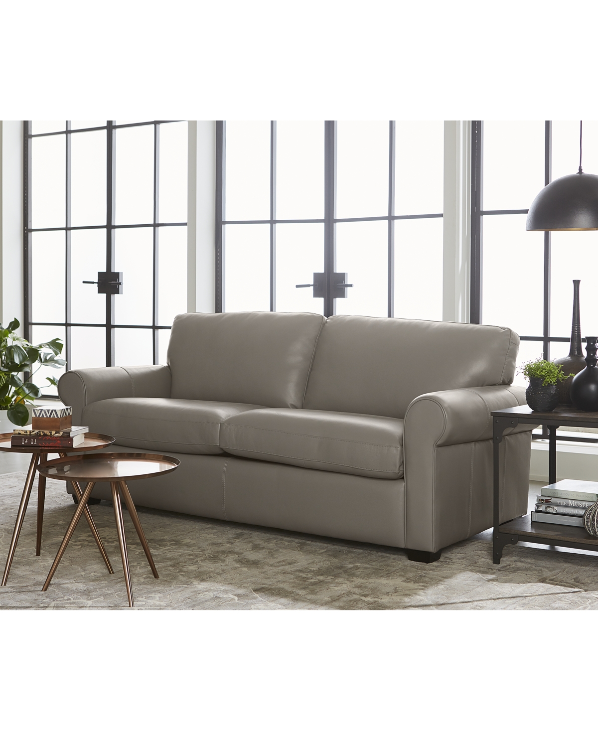 Macy's Orid 77" Leather Roll Arm Apartment Sofa, Created For
