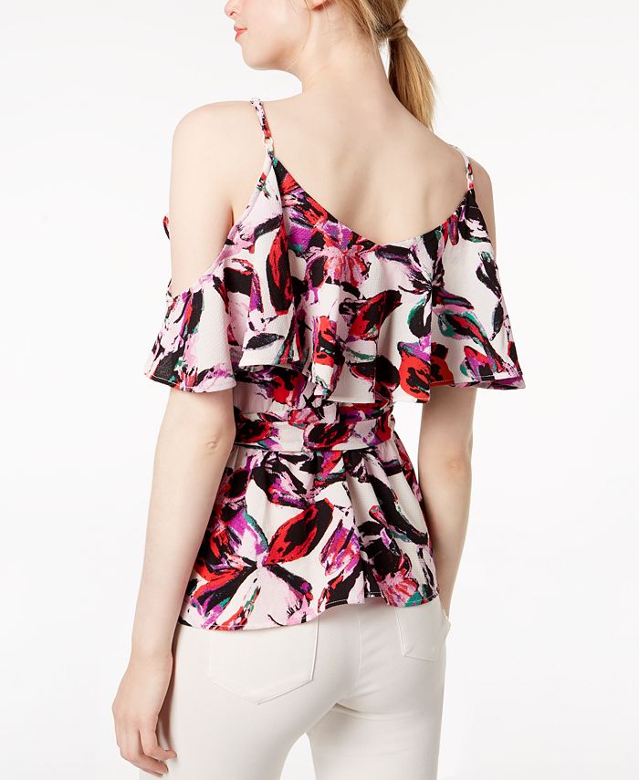 Bar III Cold-Shoulder Printed Surplice Top, Created for Macy's ...