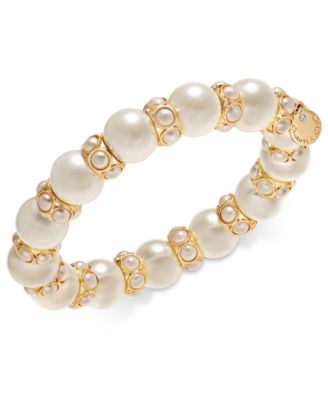 Charter Club - Gold-Tone Imitation Pearl Stretch Bracelet