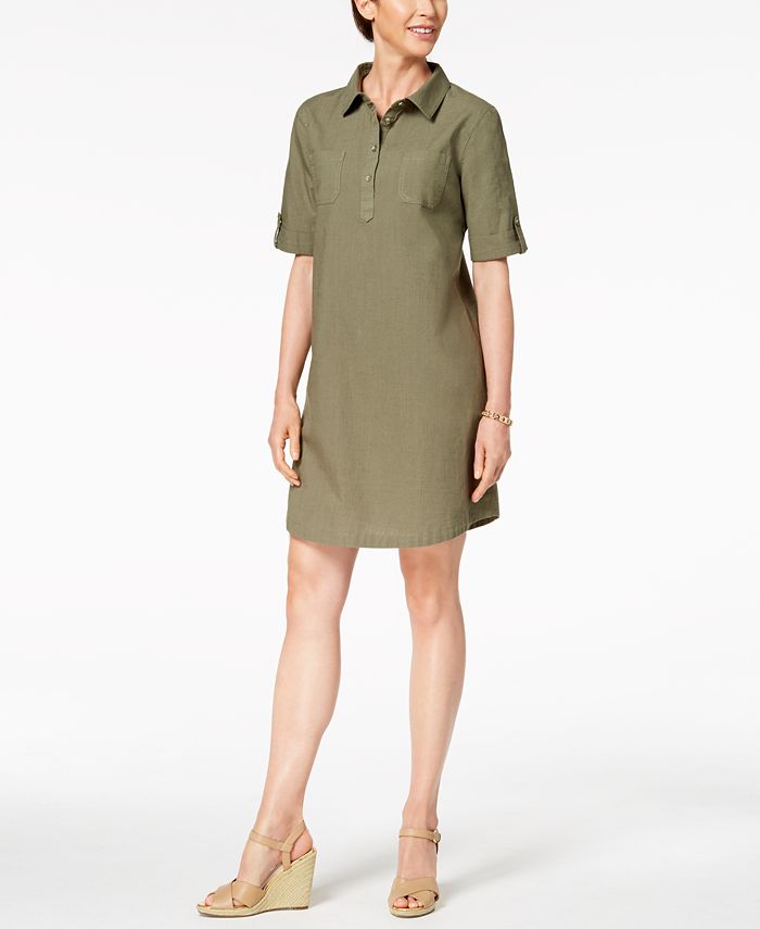 Karen Scott Petite Cotton Point-Collar Shift Dress, Created for Macy's ...