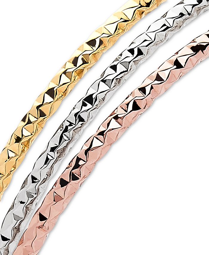 Italian Gold 3Pc. Set TriColor Bangle Bracelets in 14k Gold, White