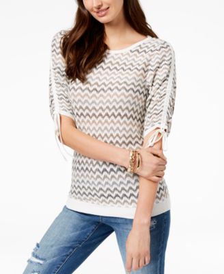 INC International Concepts - Chevron-Print Drawstring-Sleeve Sweater
