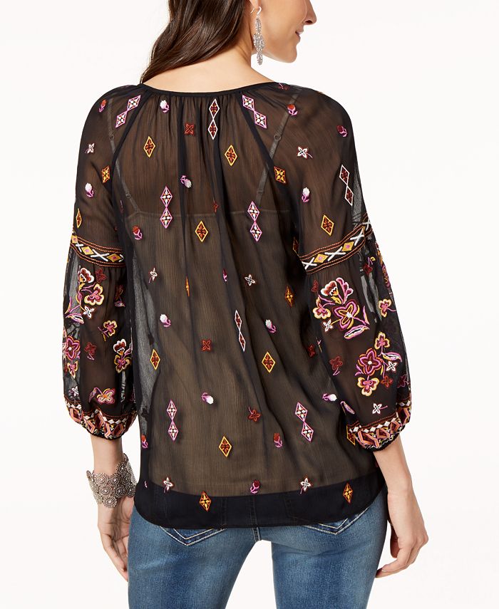 INC International Concepts Women's Magenta Crepe Peasant Top Size Petite X-Large