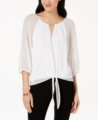 BCX - Juniors' Hardware Keyhole Tie-Hem Blouse