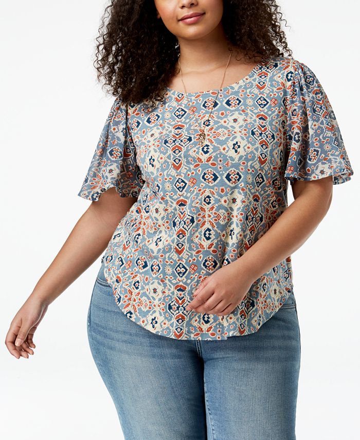 Lucky Brand Trendy Plus Size Printed Top & Reviews - Tops - Plus Sizes ...
