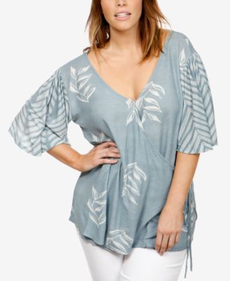 Lucky Brand Trendy Plus Size Printed Wrap Top