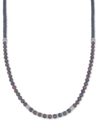 Esquire Men's Jewelry - Red Tiger's Eye Braided Leather 30" Necklace in Sterling Silver (Also Available in Onyx and Manufactured Turquoise)