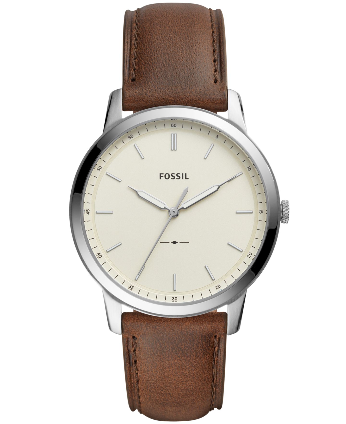 Мужские часы Fossil Minimalist Brown Leather Strap Watch 44mm, цвет: Коричневый / Кремовый — фото 1
