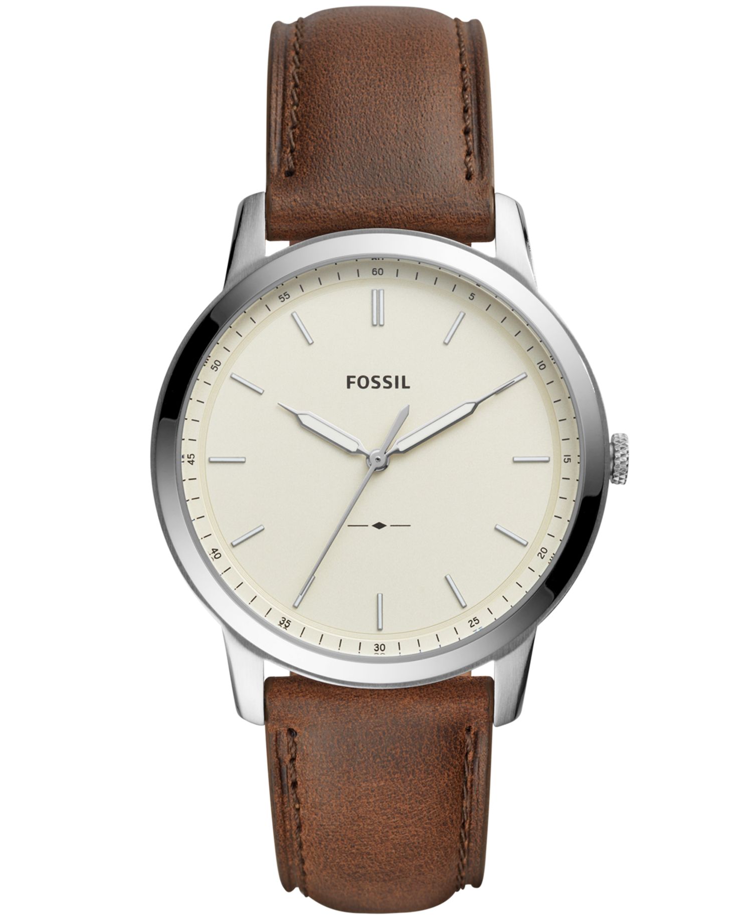 Men's Minimalist Brown Leather Strap Watch 44mm