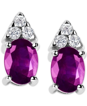 image of Pink Sapphire (2 ct. t.w.) & Diamond (1/5 ct. t.w.) Stud Earrings in 14k White Gold