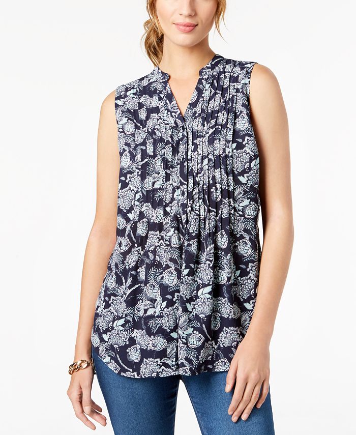 Charter Club Sleeveless Pleated Printed Shirt, Created for Macy's ...