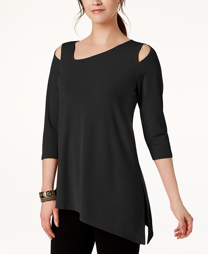 Alfani Petite Asymmetrical Cold-Shoulder Top, Created for Macy's - Macy's