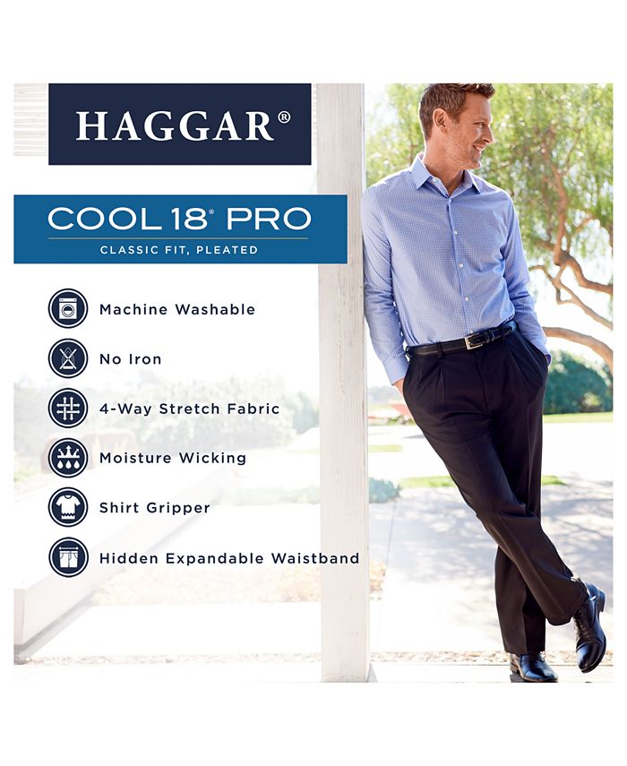 Haggar - Men's Cool 18 PRO Classic-Fit Stretch Pleated Dress Pants