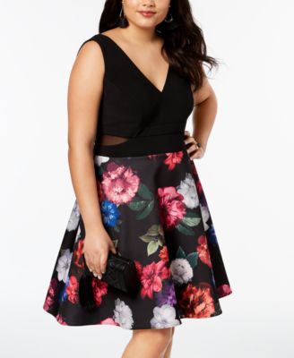 XSCAPE Plus Size Floral-Print Fit & Flare Dress