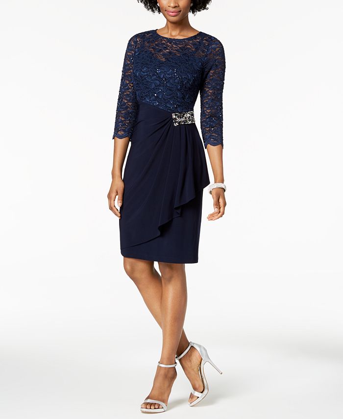 Alex Evenings Embellished Lace-Contrast Dress Regular & Petite Sizes ...
