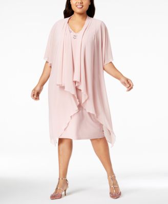 SL Fashions Plus Size Embellished Dress & Chiffon Jacket - Macy's