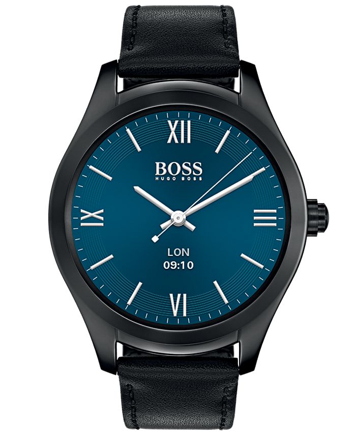 BOSS Hugo Boss Men's Digital Touch Black Leather Strap Touchscreen ...