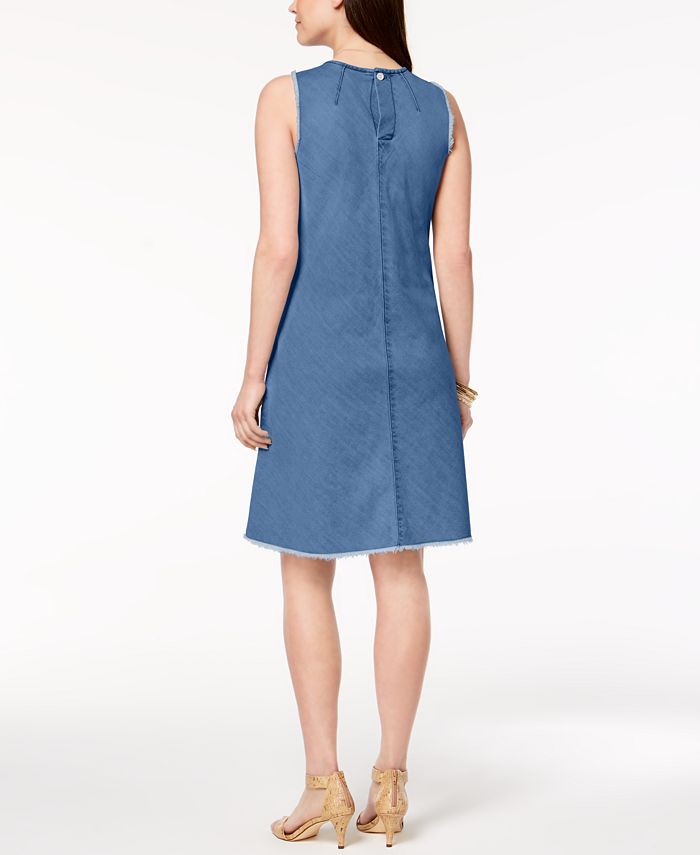 Style & Co Petite Frayed-Denim Swing Dress, Created for Macy's - Macy's