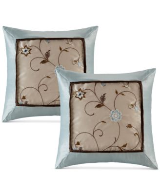 Madison Park - Serene Faux-Silk 20" Square Embroidered Pillow Pair