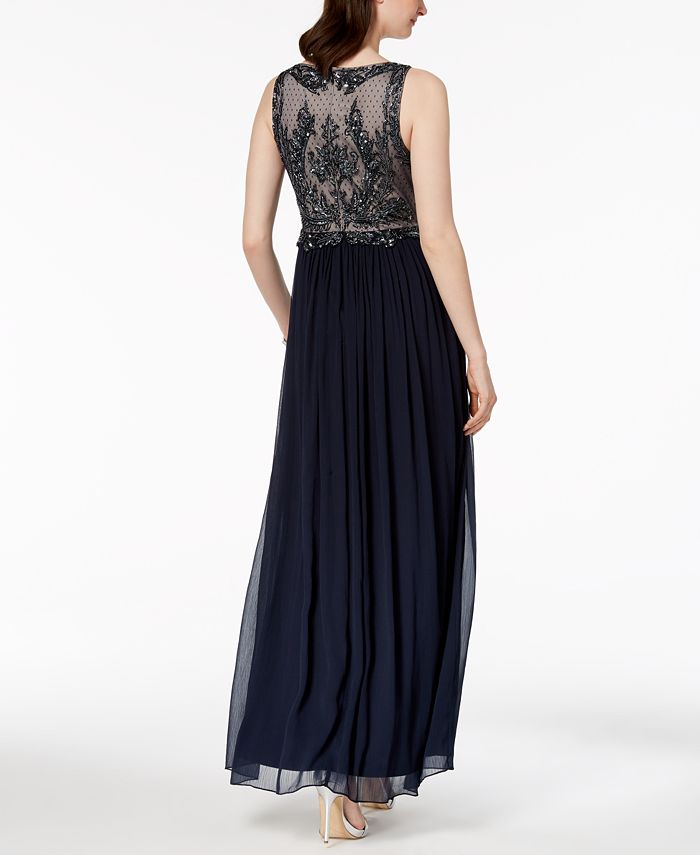 Adrianna Papell Embellished Lace Slit Gown - Macy's