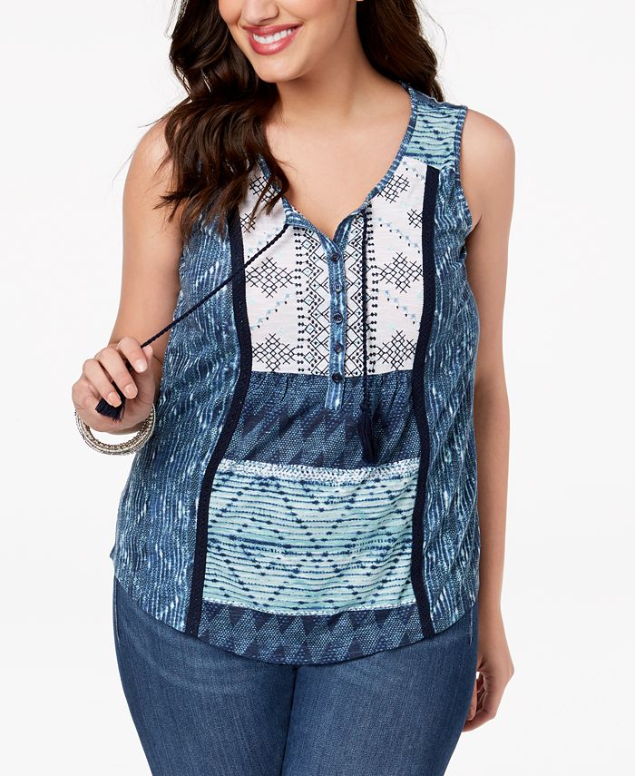 Style & Co Plus Size Mixed-Print Sleeveless Peasant Top, Created for ...