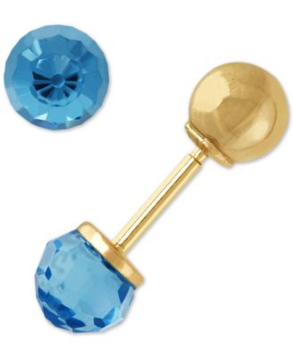 Children's Crystal Ball Stud Earrings in 14k Gold