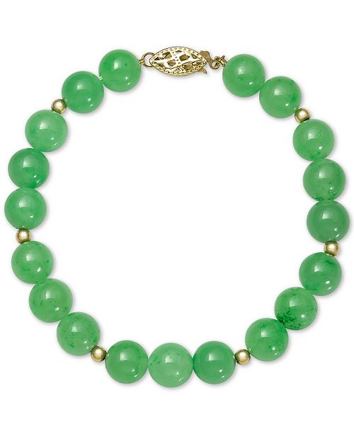 Macy's Dyed Jade (8mm) Beaded Bracelet in 14k Gold & Reviews