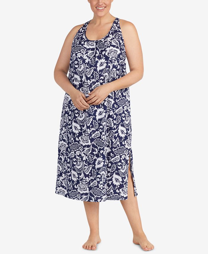 Lauren Ralph Lauren Classic Knits Plus Size BackKnot Cotton Nightgown
