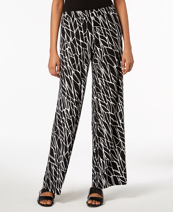 JM Collection Women's Jacquard Straight-Leg Pants Black Size Small