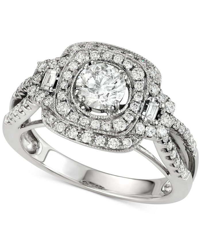 Macy's Diamond Halo Engagement Ring (1-1/4 ct. t.w.) in 14k White Gold ...