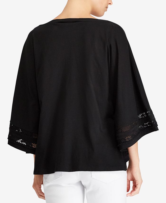 Lace Sleeve Detail Boxy Dolman Sleeve Top