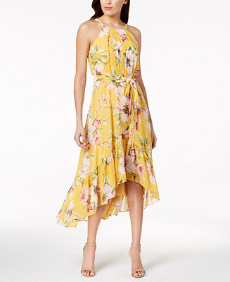 Vince Camuto Ruffled Floral High-Low Maxi Dress - Macy's