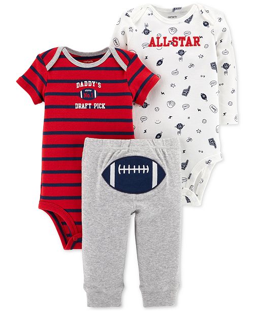 Carter S Baby Boys 3 Pc Football Cotton Bodysuits Pants Set