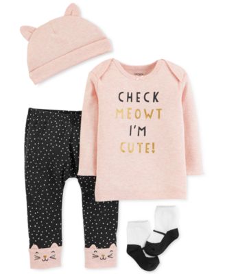 Carter's - 4-Pc. Hat, T-Shirt, Pants & Socks Set, Baby Girls