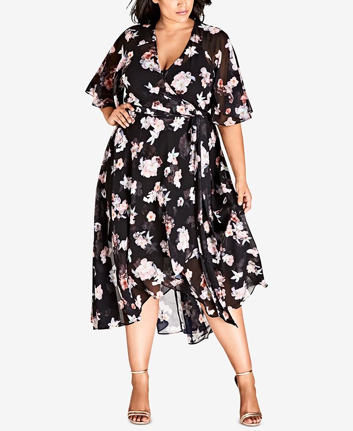 City Chic Trendy Plus Size Floral-Print Wrap Dress - Macy's