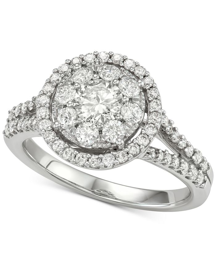 Macy's Diamond Halo Cluster Engagement Ring (1-1/4 ct. t.w.) in 14k ...
