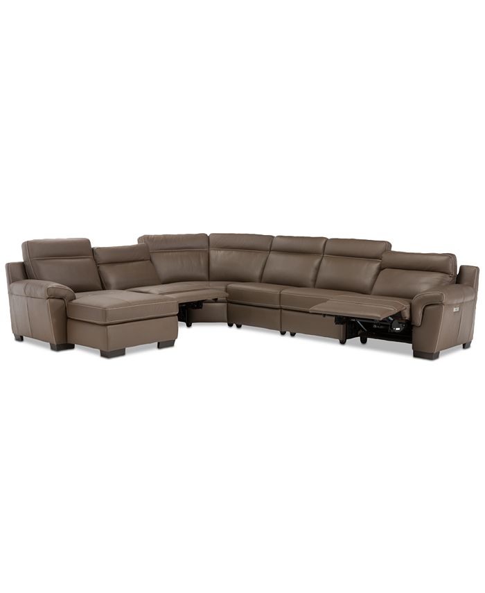 Furniture Julius II 150" 6Pc. Leather Chaise Sectional Sofa With 2 Power Recliners, Power