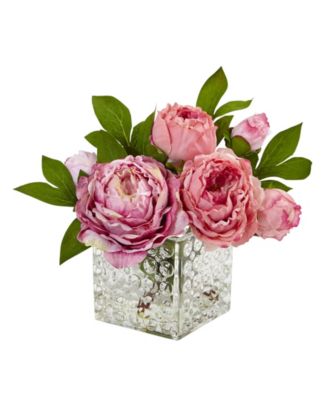 Nearly Natural - Peony in Glass Vase
