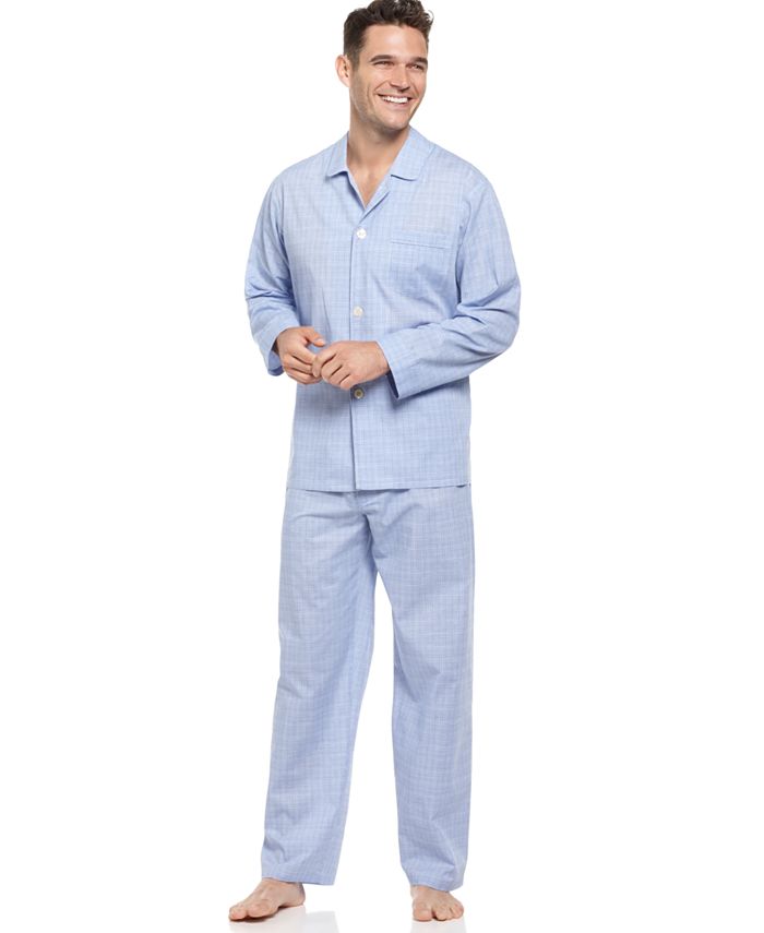Club Room Men's Blue Glenplaid Shirt and Pants Pajama Set - Macy's